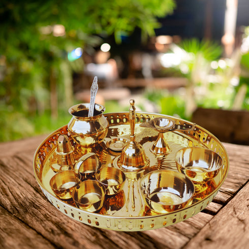Brass Puja Thali Set With Multiple Items 1.155Kg